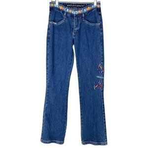 Vintage 1990’s RVT Serve Piping Hot Jeans High Rise Embroidered Dragonfly 7/8